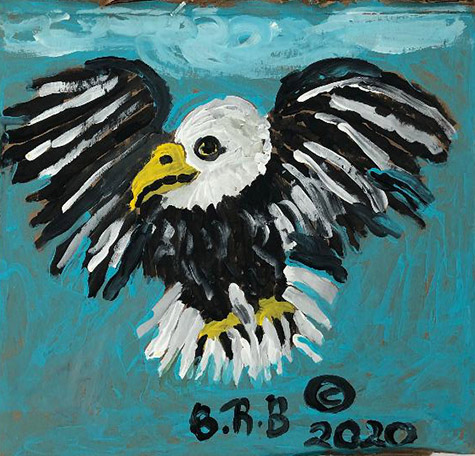 Brent Brown | BRB769 | Buddy the Bald Eagle, 2020 | Paint on canvas | 11 x 11 in. at the Outsider Folk Art Gallery