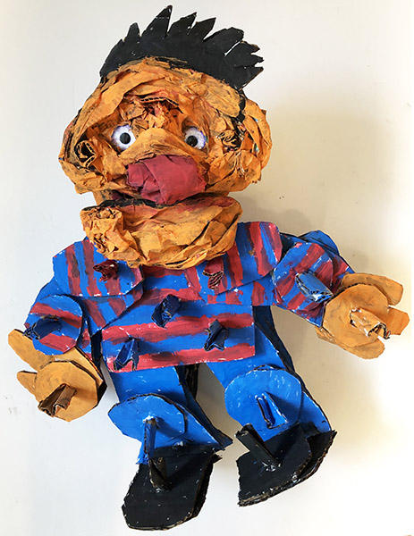 Brent Brown | BRB887 | Ernie (Muppets), 2020 | Cardboard, Mixed Media | 16 x 17 x 9 in. at the Outsider Folk Art Gallery