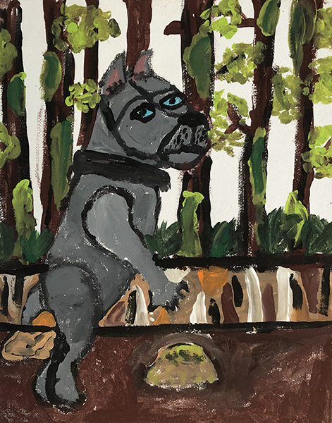 Brent Brown | BRB900 | Dancing Pit Bull, 2020 | Paint on canvas | 8 x 10 in. at the Outsider Folk Art Gallery