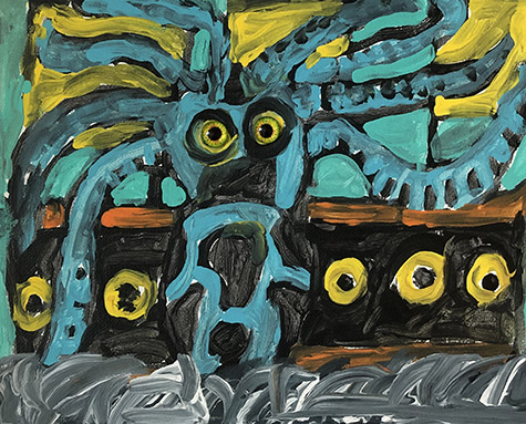 Brent Brown | BRB901 | Giant Octopus, 2020 | Paint on canvas | 10 x 8 in. at the Outsider Folk Art Gallery