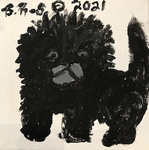 Brent Brown | BRB920 | Affenpinsher, 2021 | Paint on canvas | 5 x 5 in. at the Outsider Folk Art Gallery