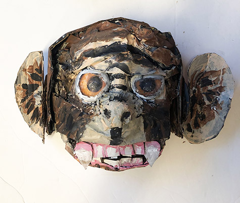 Brent Brown | BRB931 | Monkey Head, 2021 | Cardboard, Mixed Media | 10 x 8 x 4 in. at the Outsider Folk Art Gallery
