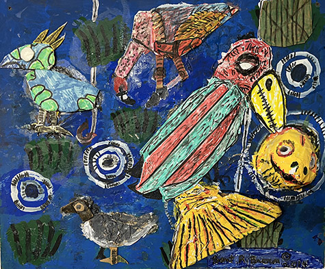 Brent Brown | BRB995 | The Fish Painting, 2022 | Cardboard, Mixed Media | 23 x 20 x 4 in. at the Outsider Folk Art Gallery