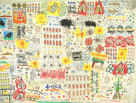 David "Big Dutch" Nally | DN143 | 4-Ever, 2014 Mixed media on paper | 20 x 30 in. (50.8 x 76.2 cm) price $500 at the Outsider Folk Art Gallery