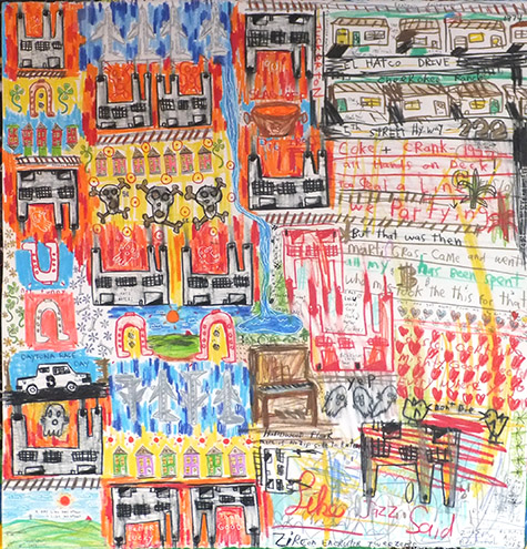 David "Big Dutch" Nally | DN162 | El Hatco Drive | Mixed media on paper | 22 1/2 x 22 in. (57.1 x 55.9 cm) at the Outsider Folk Art Gallery