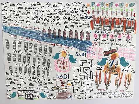 David "Big Dutch" Nally | DN172 | Rah-Ra-Ra | July 2017  | Mixed media on paper | 30 x 22 in. (76.2 x 55.9 cm) at the Outsider Folk Art Gallery