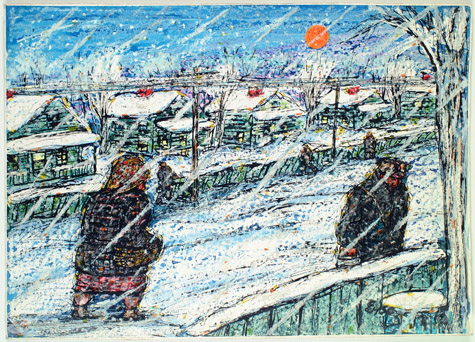 Frank Wyso | FW11 | "Winter Dusk" | Wax reduction | Framed, price $3000 at the Outsider Folk Art Gallery