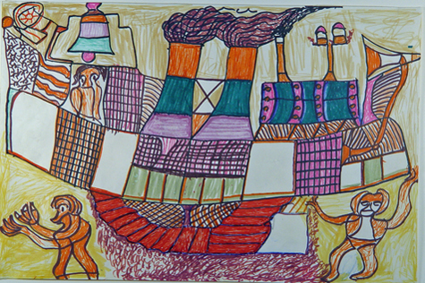 Henry Speller | HS2 | "Steamship" | Medium Framed | 25"x20 1/2", price $1,200  at the Outsider Folk Art Gallery