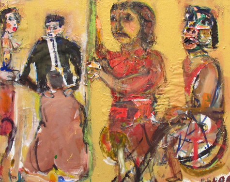 Jim Bloom | Paintings | JB1375 | Behind the Green Door | 2010 | acrylic, collage on canvas at the Outsider Folk Art Gallery