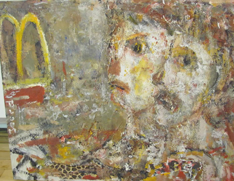 Jim Bloom | Paintings | JB1620 | Untitled (Golden Arches, 2011) | acrylic, mixed media on canvas, price $950 at the Outsider Folk Art Gallery
