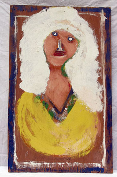 Jimmy Lee Sudduth | JSU3 | White Woman | Mud Paint on Board Unframed | 37"x23", price $2,500 at the Outsider Folk Art Gallery