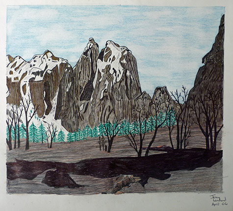 Jerry Leonard | LEO009 | Mountain | 18 w x 12 h price $150 at the Outsider Folk Art Gallery