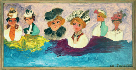 Justin McCarthy | JM1 | Six Ladies With Fancy Hats | 1968 | oil on masonite, price $10,000 at the Outsider Folk Art Gallery