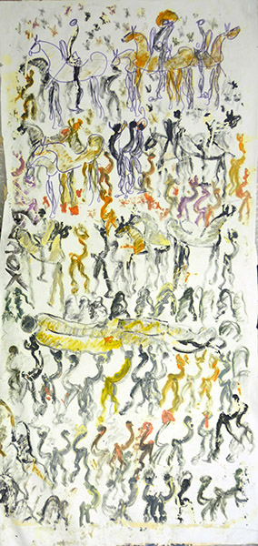 Purvis Young Special Collection | PYG-CV-079 | Untitled, signed | Industrial Fabric | 23 x 44 in. (58.42 x 111.76 cm) at the Outsider Folk Art Gallery