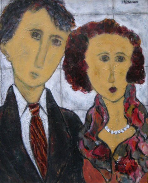 Harriet Wiseman | HW71 | "The Couple (Love is in His Eyes) | Acrylic on Wood at the Outsider Folk Art Gallery