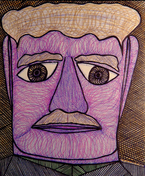 Theodore Ted Gordon | TGORD2 | Man with Mustache | Crayon, Colored Pencils on Art Board, Framed, price $800 at the Outsider Folk Art Gallery
