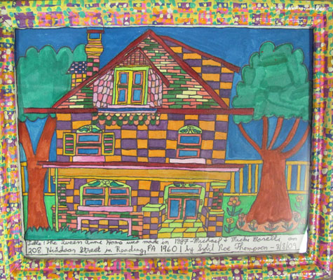 Sybil Roe Thompson | THS081 | Queen Anne Home | 9quot; h x 11" w, price $175 at the Outsider Folk Art Gallery