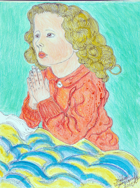 Michael Wysochansky | WYM006 | Child at prayer | Mixed Media on paper | 9 x 12 in. at the Outsider Folk Art Gallery