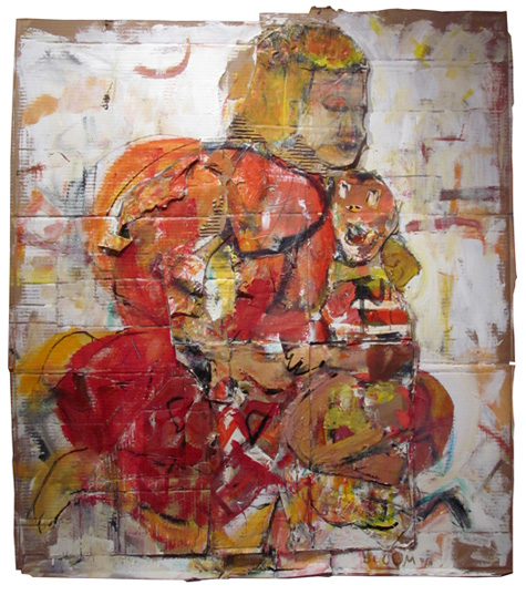 Jim Bloom | Paintings | JB1337 | Somebody Else's Mother | 2010 | acrylic, collage on corrugated cardboard at the Outsider Folk Art Gallery