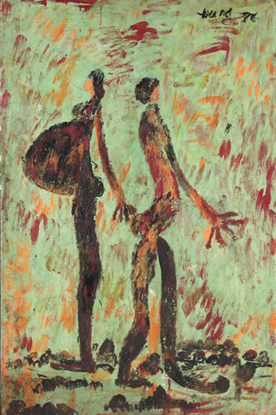 Purvis Young | PYG 70 007 | Untitled, 1970s | 43" h x 24" w | House Paint on Plywood, price $35,000 at the Outsider Folk Art Gallery