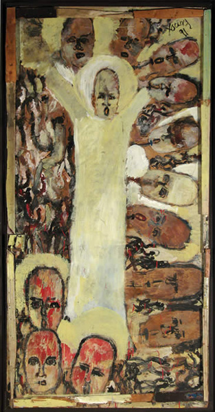 Purvis Young | PYG 90 001 | Untitled, 1991 | 100" h x 52" w | Assemblage with House Paint on Wood at the Outsider Folk Art Gallery